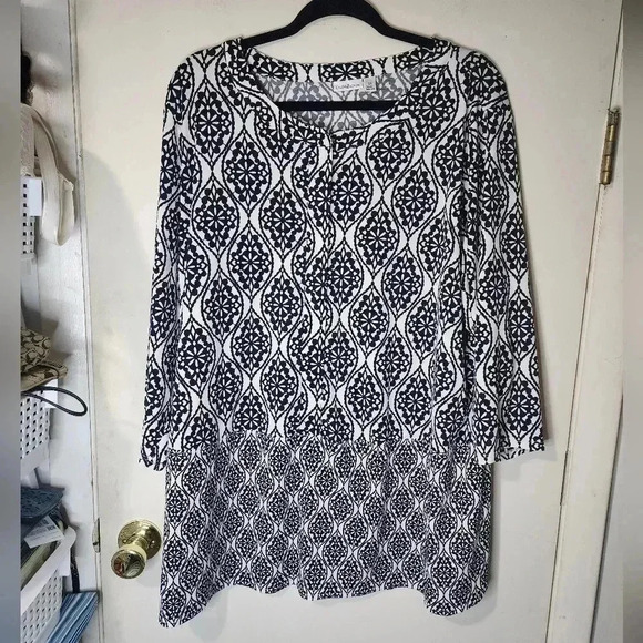 Croft & Barrow White Navy Blue Plus Size 2X 1/2 Button Down Long Sleeve - Picture 1 of 10